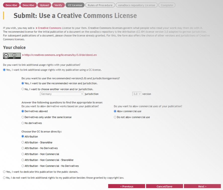 Creative-Commons-License selection