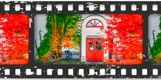 Eingang zur Bibliothek Alte Münze, Foto: Barbara Mönkediek / Universitätsbibliothek mit Grafik "Black scratched horizontal grunge film strip" von flas100/ Adobe Stock #268702571 Eingang zur Bibliothek Alte Münze, Foto: Barbara Mönkediek / Universitätsbibliothek mit Grafik "Black scratched horizontal grunge film strip" von flas100/ Adobe Stock #268702571